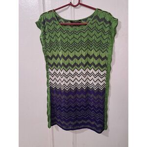 Bcbg max womens small LONG FIT sage green purple chevron knit top SILK STRETCH